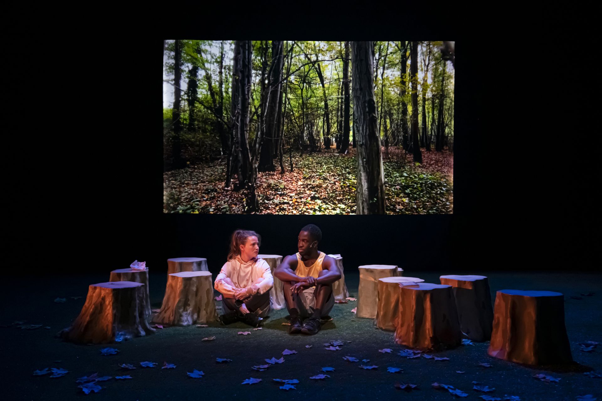 France Paris 2022-11-02, Rehearsal of CELLE QUI REGARDE LE MONDE text and stage direction by Alexandra Badea with Lula Paris, Alexis Tieno and Stephane Facco on video at the Plateaux Sauvages. Photograph by Pascal Gely / Hans Lucas
France Paris 2022-11-02, Repetition de CELLE QUI REGARDE LE MONDE texte et mise en scene de Alexandra Badea avec Lula Paris, Alexis Tieno et Stephane Facco a l ecran aux Plateaux Sauvages. Photographie de Pascal Gely / Hans Lucas